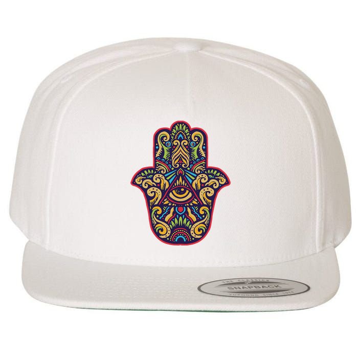 Spiritual Mystic Eye Third Eye All Seeing Eye Hamsa Hand Wool Snapback Cap