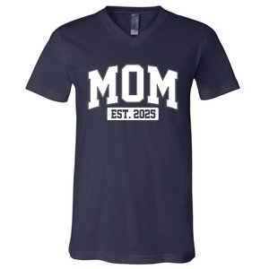 Sporty Mom Est 2025 New Mother Celebrate Mothers Day V-Neck T-Shirt