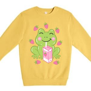 Strawberry Milk Frog Japanese Kawaii Funny Gift Premium Crewneck Sweatshirt