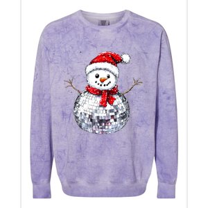 Snowman Matching Family Christmas Retro Santa Hat Disco Ball Gift Colorblast Crewneck Sweatshirt