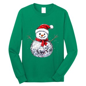 Snowman Matching Family Christmas Retro Santa Hat Disco Ball Gift Long Sleeve Shirt