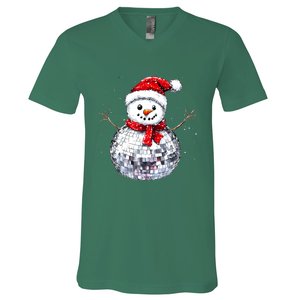 Snowman Matching Family Christmas Retro Santa Hat Disco Ball Gift V-Neck T-Shirt