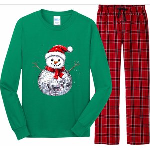 Snowman Matching Family Christmas Retro Santa Hat Disco Ball Gift Long Sleeve Pajama Set