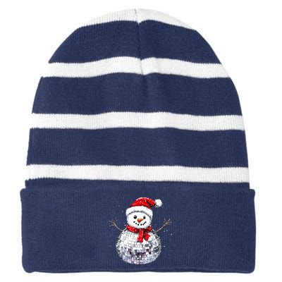 Snowman Matching Family Christmas Retro Santa Hat Disco Ball Gift Striped Beanie with Solid Band