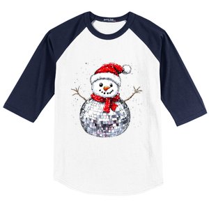 Snowman Matching Family Christmas Retro Santa Hat Disco Ball Gift Baseball Sleeve Shirt