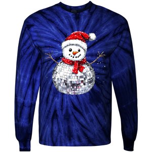 Snowman Matching Family Christmas Retro Santa Hat Disco Ball Gift Tie-Dye Long Sleeve Shirt