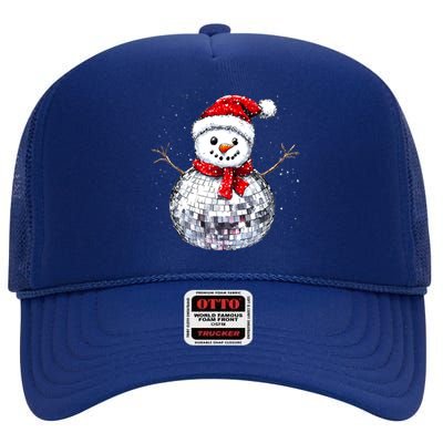 Snowman Matching Family Christmas Retro Santa Hat Disco Ball Gift High Crown Mesh Back Trucker Hat