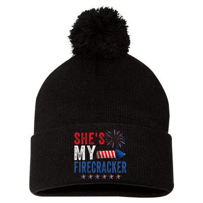 SheS My Firecracker His And Her 4th July Matching Couples Pom Pom 12in Knit Beanie