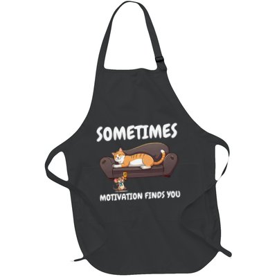 Sometimes Motivation Finds You Cat And Mouse Fun Full-Length Apron With Pockets