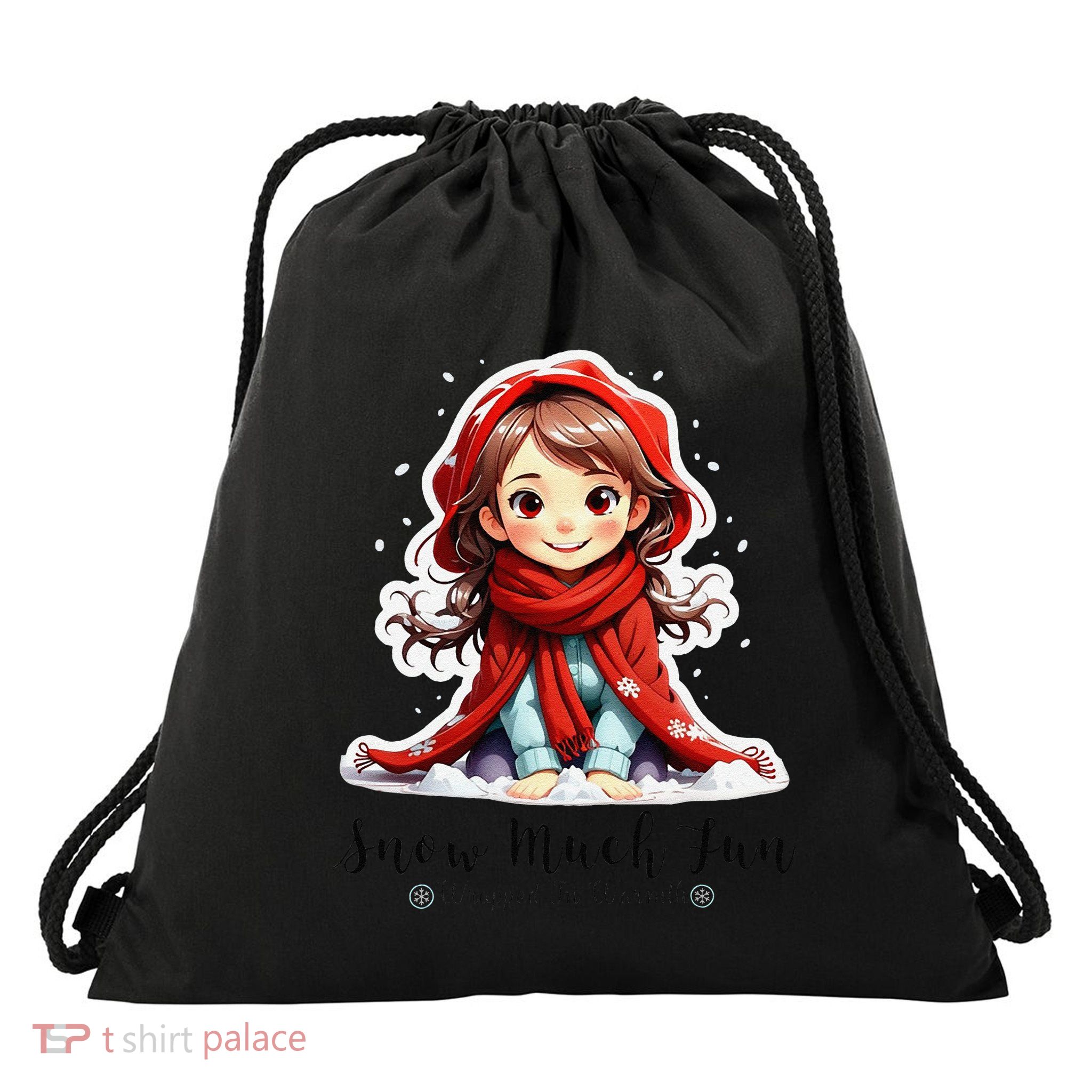 Snow Much Fun Cute Winter Design Cozy Holiday Vibes Drawstring Bag