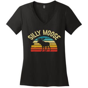 Silly Moose Funny Word Pun Funny Quotes Sayings Joke Humor Women's V-Neck T-Shirt