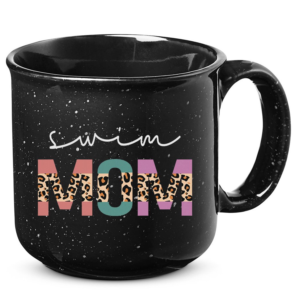 Swim Mom Funny Swimmer Swimming Lover Gift Leopard 15oz Campfire Ceramic Mug
