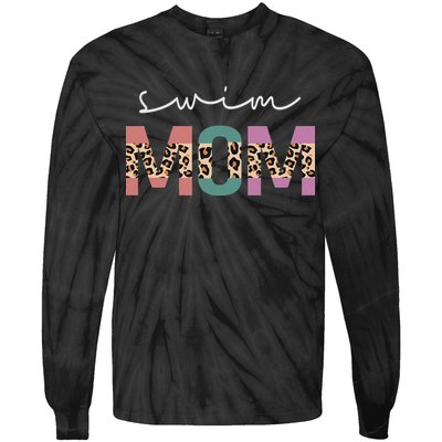 Swim Mom Funny Swimmer Swimming Lover Gift Leopard Tie-Dye Long Sleeve Shirt