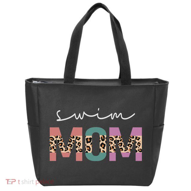 Swim Mom Funny Swimmer Swimming Lover Gift Leopard Zip Tote Bag