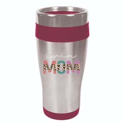 Swim Mom Funny Swimmer Swimming Lover Gift Leopard 16oz Travel Tumbler