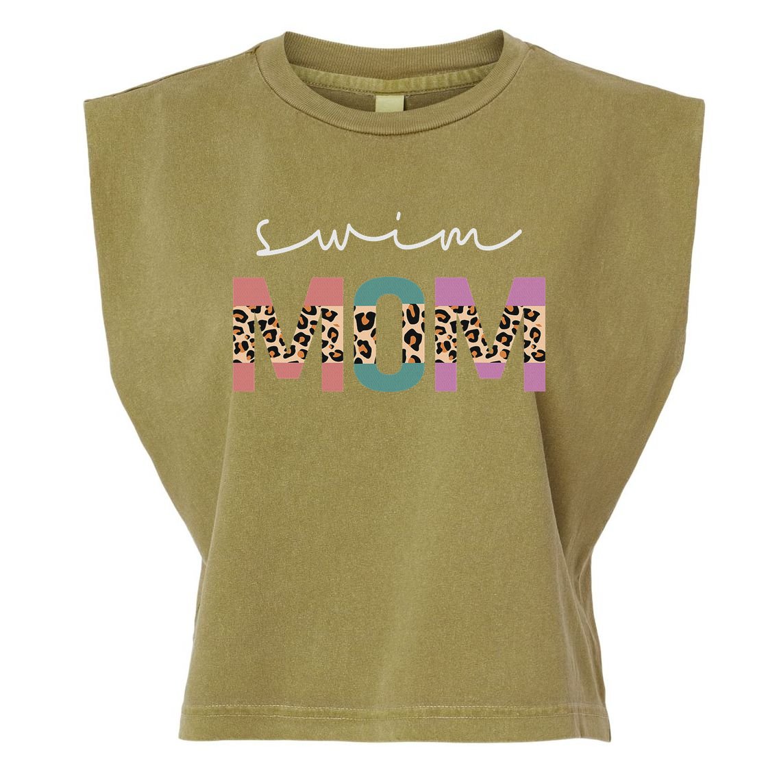 Swim Mom Funny Swimmer Swimming Lover Gift Leopard Garment-Dyed Women's Muscle Tee