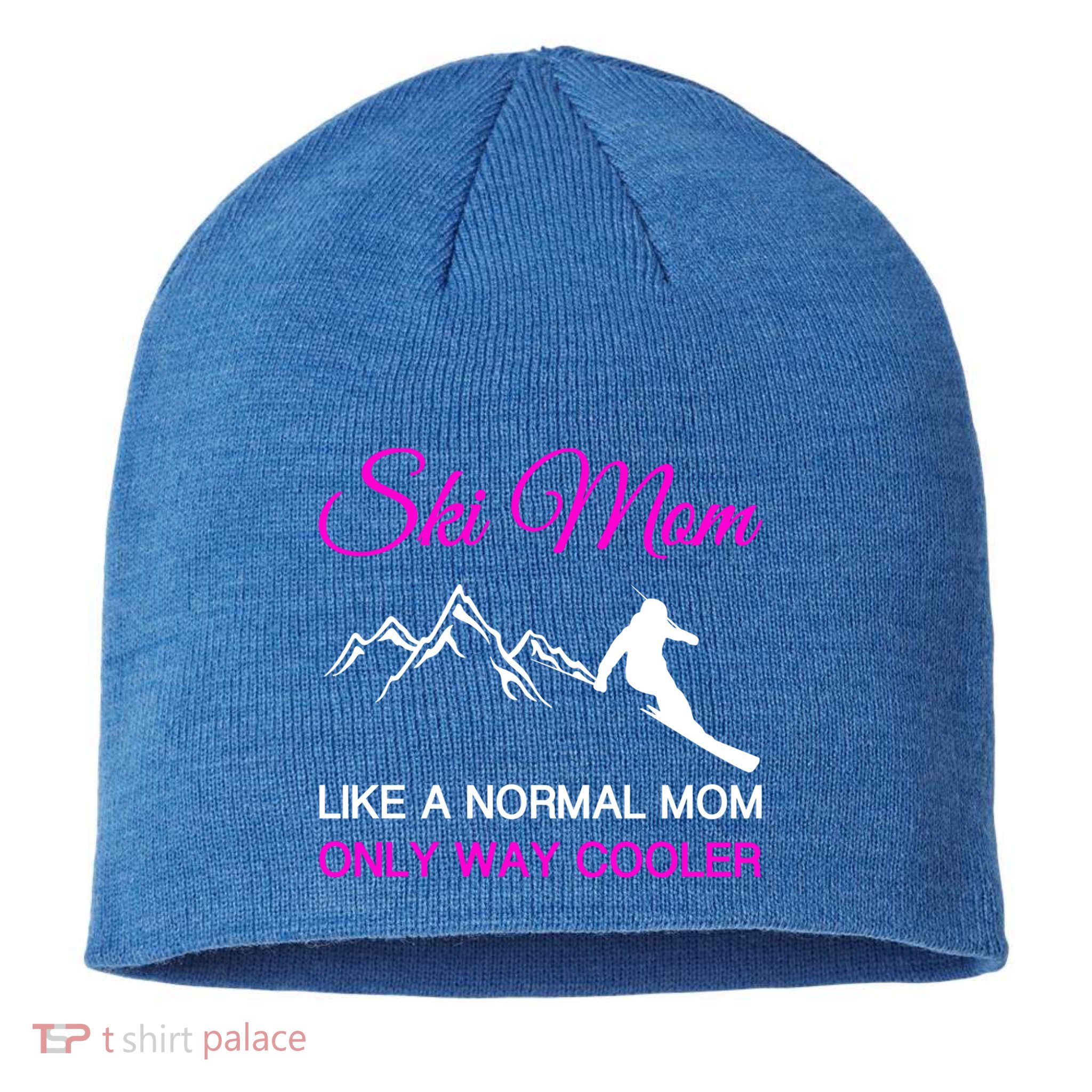 Ski Mom Funny Skiing Mama Mother Winter Sport Lover Gift Sustainable Beanie
