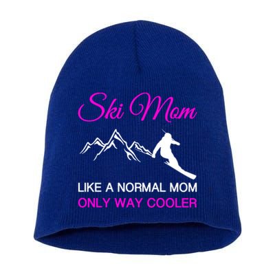 Ski Mom Funny Skiing Mama Mother Winter Sport Lover Gift Short Acrylic Beanie