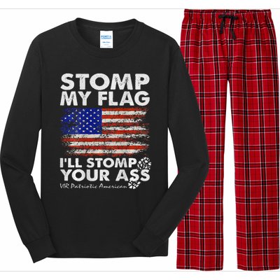 Stomp My Flag and I'll Stomp Your Ass American Flag Long Sleeve Pajama Set