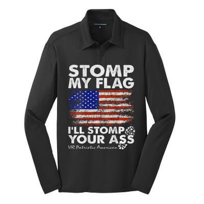 Stomp My Flag and I'll Stomp Your Ass American Flag Silk Touch Performance Long Sleeve Polo