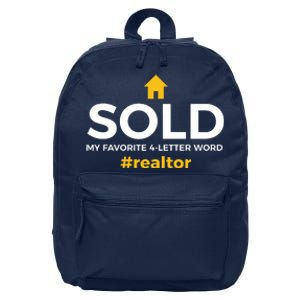 Sold My Favorite 4 Letter Word #Realtor Funny Novelty 16 in Basic Backpack