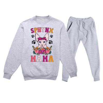 Sphynx Mama Flowers Sphynx Owner Sphynx Cat Mom Sphynx Premium Crewneck Sweatsuit Set