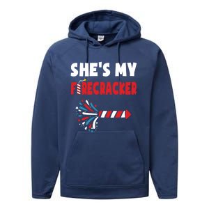 Shes My Firecracker Meaningful Gift 4th Of July Matching Couples Cute Gift Performance Fleece Hoodie