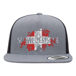 Switzerland Map Flag Souvenir Distressed Schweizerische Flat Bill Trucker Hat