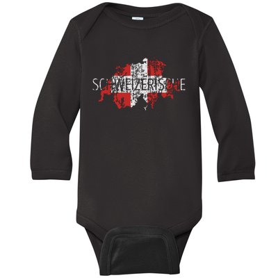 Switzerland Map Flag Souvenir Distressed Schweizerische Baby Long Sleeve Bodysuit