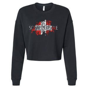 Switzerland Map Flag Souvenir Distressed Schweizerische Cropped Pullover Crew