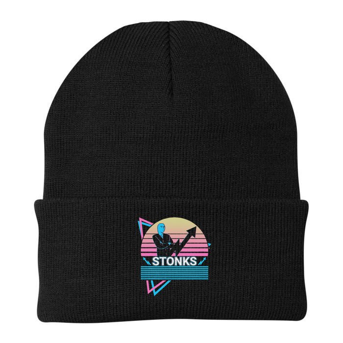 Stonks Meme Funny Stock Trader Trade Retro Knit Cap Winter Beanie