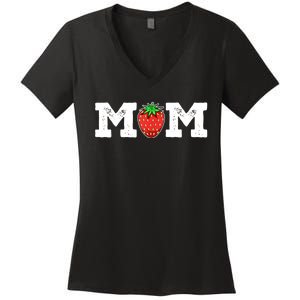 Strawberry Mom Fruit Lover Fruitarian Mother's Day Berry Women's V-Neck T-Shirt