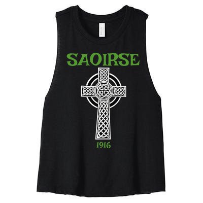 Saoirse meaning Freedom Irish Republican With Celtic Cross Women's Racerback Cropped Tank