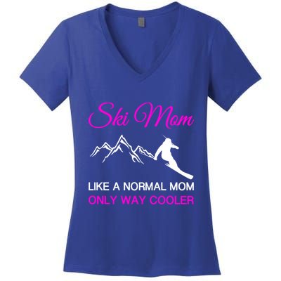 Ski Mom Funny Skiing Mama Mother Winter Sport Lover Gift Great Gift Women's V-Neck T-Shirt