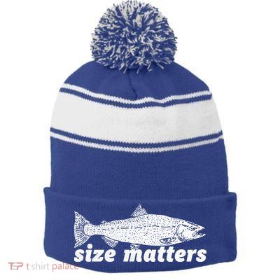 Size Matters Funny Fishing Fisher Funny Novelty Funny Gift Stripe Pom Pom Beanie
