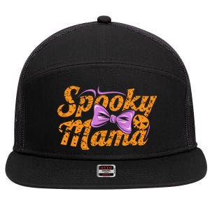 Spooky Mama Funny Mom Halloween Ghost Witch Bat Gift 7 Panel Mesh Trucker Snapback Hat