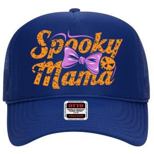 Spooky Mama Funny Mom Halloween Ghost Witch Bat Gift High Crown Mesh Back Trucker Hat