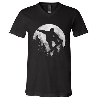 Snowboard Moon Funny Freestyle Snowboarding V-Neck T-Shirt