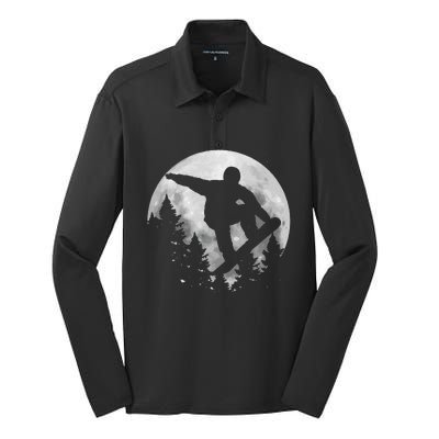 Snowboard Moon Funny Freestyle Snowboarding Silk Touch Performance Long Sleeve Polo