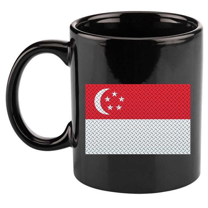 Singapore Metal Flag Shield 11oz C Handle Ceramic Mug