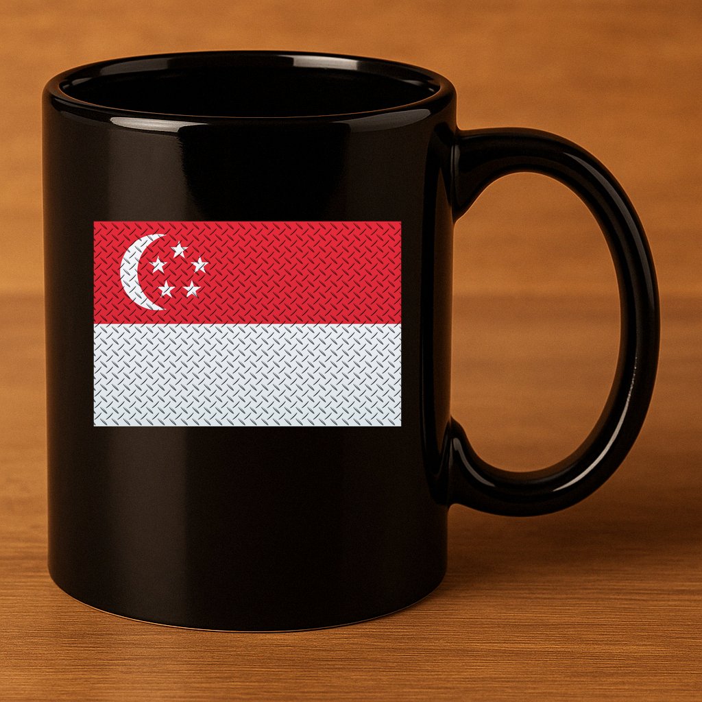Singapore Metal Flag Shield 11oz C Handle Ceramic Mug