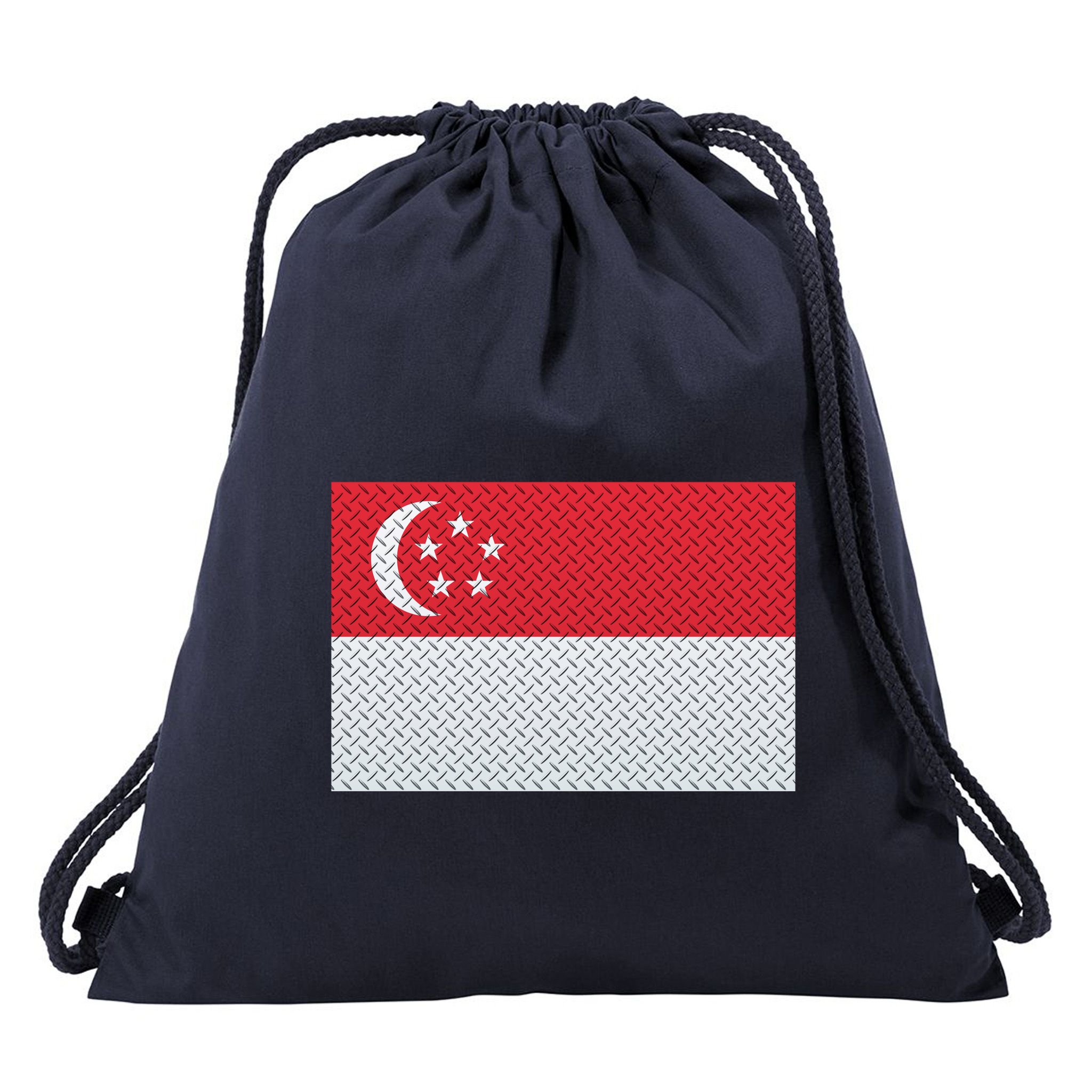 Singapore Metal Flag Shield Drawstring Bag