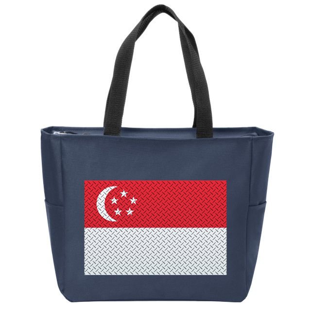 Singapore Metal Flag Shield Zip Tote Bag