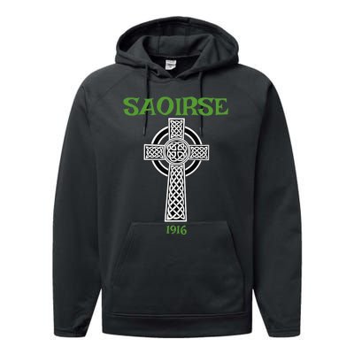 Saoirse meaning Freedom Irish Republican With Celtic Cross Performance Fleece Hoodie