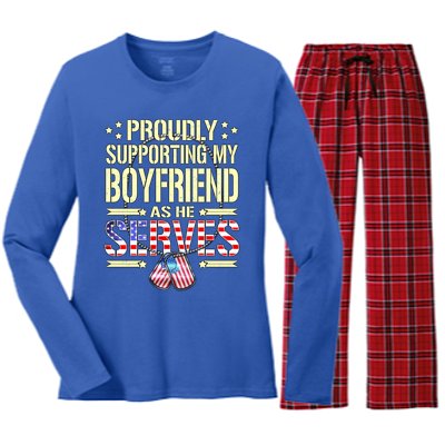 Support My Friend As He Serves Proud Army Friend Gift Women's Long Sleeve Flannel Pajama Set 