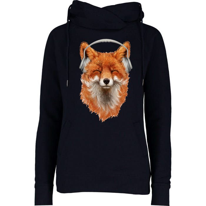 Smiling Musical Fox Womens Funnel Neck Pullover Hood