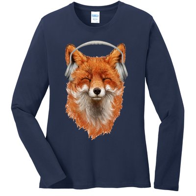 Smiling Musical Fox Ladies Long Sleeve Shirt
