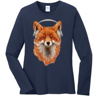 Smiling Musical Fox Ladies Long Sleeve Shirt