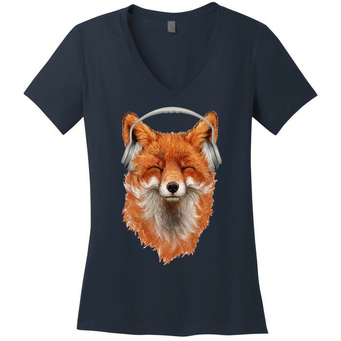 Smiling Musical Fox Women's V-Neck T-Shirt