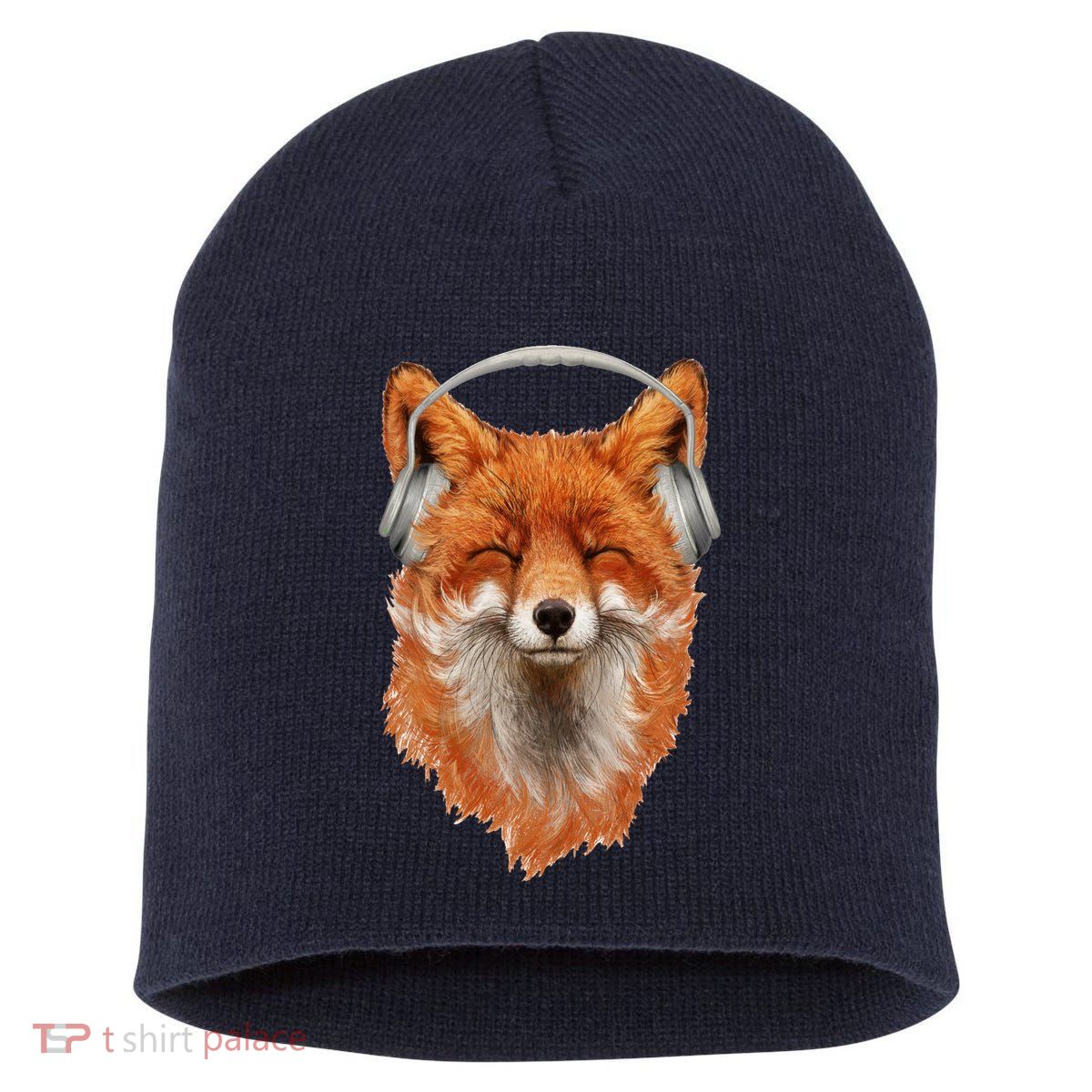 Smiling Musical Fox Short Acrylic Beanie